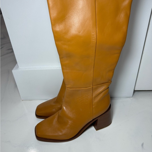 NWOB Sam Edelman Wade Stacked Heel Squared Toe Knee High Boots - Caramel Size 6 - Picture 7 of 9